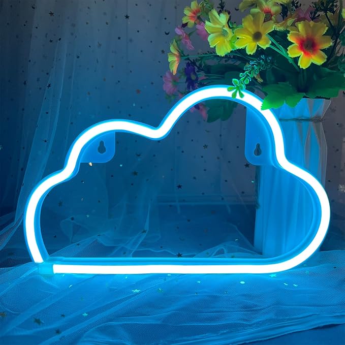 Cloud Neon Sign Blue Cloud Light Sign for Wall Decor,Battery or USB Powered Clouds Shaped LED Sign Decoration Lights for Bedroom Aesthetic Teen Girl Kid Room Christmas Birthday Wedding Party
