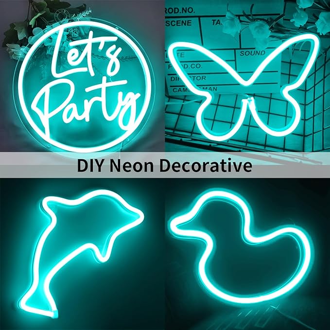 5M Neon Rope Light,12V Ice Blue LED Strip Lights with Power Plug, Waterproof Flexible Dimmable Neon Strip Lights Kit for Bedroom TV Backlight Gaming Room Monitor Kitchen Cabinet Indoor Outdoor Decor
