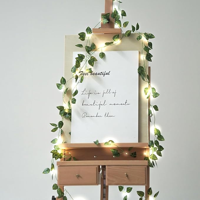 Fake Plants Vines,33ft 100 LED Artificial Ivy Garland with Fairy Lights,for Home Living Room Bedroom Wall Art Aesthetic Office Coffee Wedding Party Farmhouse Dorm Outdoor Garden Decor
