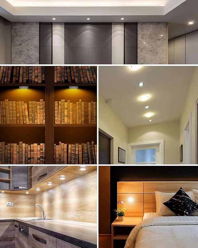 Battery Operated LED Puck Lights with Wireless Remote, 13 Color RGB - for Closet, Bedroom Wall, Under Cabinet, Battery Powered Push Lights. Convenient 3M Stick On(White, 3-Packs)
