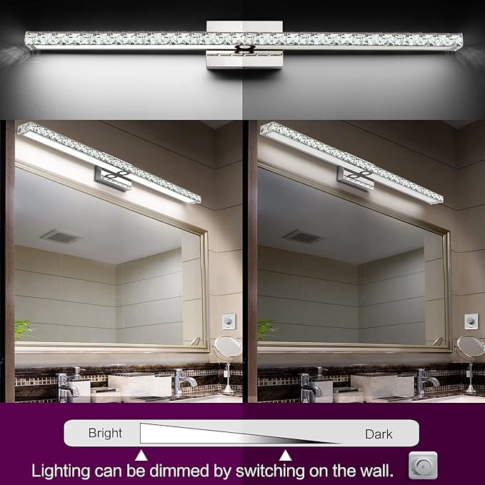 SOLFART Bathroom Vanity Lights Fixtures Over Mirror Dimmable Crystal Bathroom Light fixtures Over Mirror 40 Inches Wall Lights