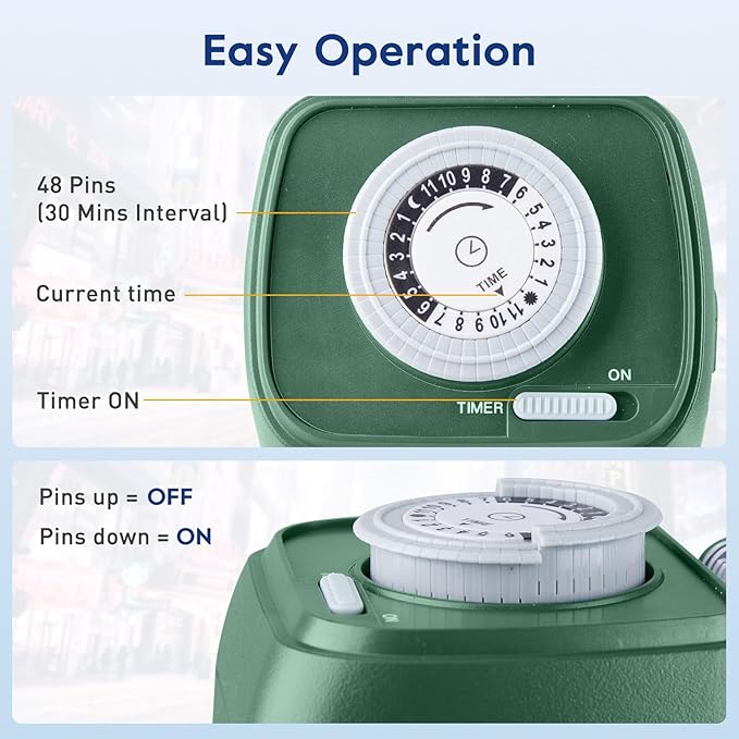 Outdoor Stake Timer Waterproof, 24 Hour Mechanical Power Strip Timer with 6 Outlets(3 180° Rotatable), 6ft Extension Cord Yard Stake Timer for Outdoor Christmas Lights, Heavy Duty, UL Listed