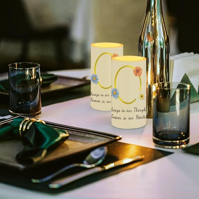 Personalized LED Memorial Candle for Loss of Loved One 2 Pack 6 x 3 inch Flameless Candles Biege Battery Operated Candles with Multicolor Timer Remote Control Flameless LED Fake Candles