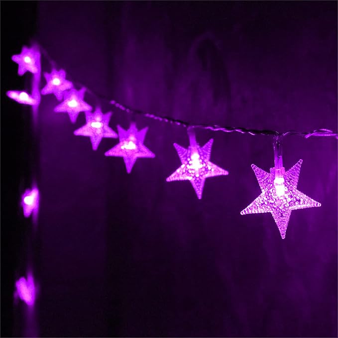 ITICdecor Star Lights 15 FT 30 LED Battery Operated Indoor&Outdoor Twinkle Fairy String Lights for Xmas Tree (Purple)