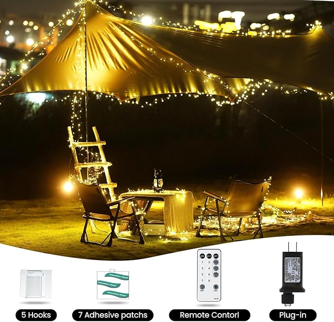 Dailyart Fairy Lights Plug in, 200 Led Fairy Light with Remote 10Ft Fairy Lights with Timer 8 Modes Warm Lights for Bedroom Wreath Party Window Wedding Christmas Tree Decoration Green Wire
