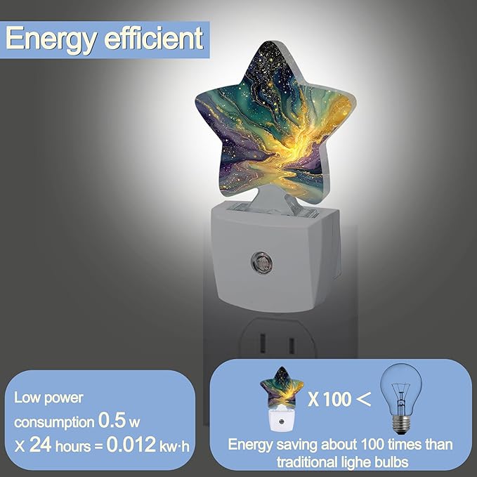 Purple Gold Marble Night Light,Colorful Abstract Plug-in Star Night Lights with Dusk-to-Dawn Sensor for Bedroom,Bathroom,Living Room Sleep Friendly Lamp for Women Girls Boys Gift,0.5W