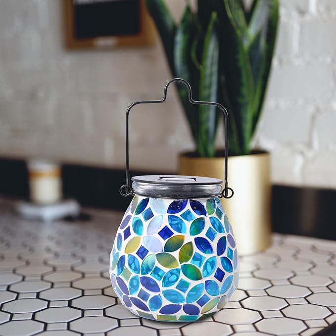 Bshine Mosaic Solar Lantern Outdoor Hanging Waterproof, Mosaic Light Indoor Decorative Table, Garden Decor for Yard Outside, Path, Courtyard, Lawn, Birthday Gift for Mom Women Gardening, Classical