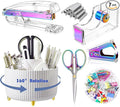 Colorful Desk Organizers and Accessories Set with 360-Degree Rotating Pen Holder, Acrylic Stapler, Tape Holder, Staple Remover, Binder/Paper Clips Kit, Scissor and 1 Box of Staples