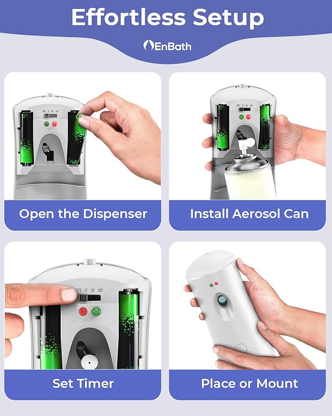 Automatic Air Freshener Spray Dispenser (2-Pack) White Wall Mounted or Free Standing Battery Operated Sprayer for Home or Commercial Use, 3 Auto Scent Release Time Settings for Room/Bathroom Freshness
