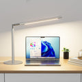 Silver LED Desk Lamp, 16" Dimmable Metal Desk Light with Base, 15W 1200LM, Adapter Included, Color & Brightness Adjustable, Modern Tall Table Lamp for Home Office Reading Study Task Laptop