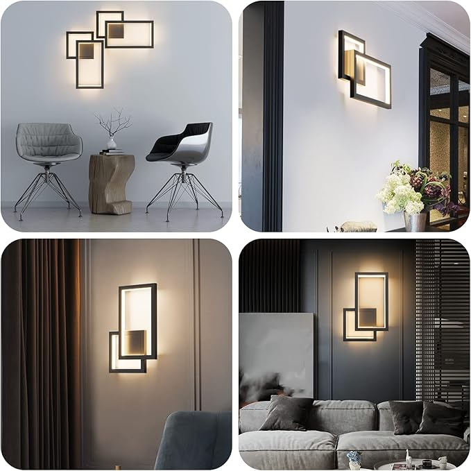 Ralbay 2-Pack Modern Indoor Wall Sconce 20W Aluminum Up and Down LED Modern Black Wall Sconce for Indoor Living Room Bedroom Hallway (Warm White Light, 3000K)