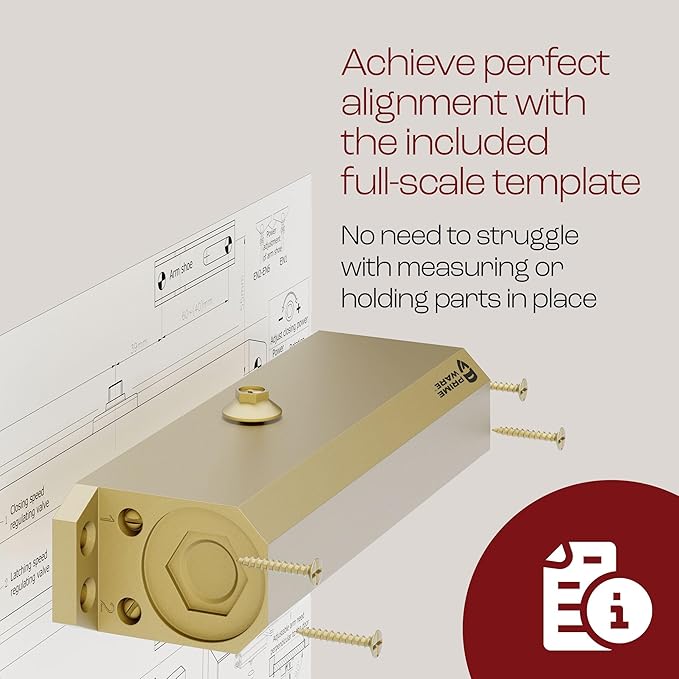 PrimeWare DC-600 Automatic Adjustable Door Closers for Home | Soft Close, No Slam | Residential and Commercial Door Closer | Level 1-6 | for Doors Weighing 30-300 lbs | Hydraulic Door Spring - Gold