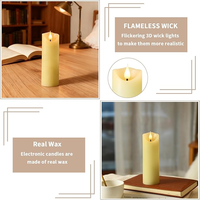 Rechargeable Flameless Candles, Flickering Battery Operated LED Candles, Ivory Real Wax Candle with Remote and Timer, 3D Wick Pillar Candle for Home Fireplace, Party Decoration 2" x 6"