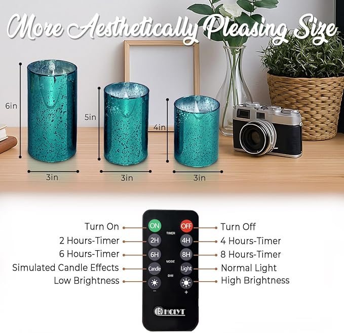 Rechargeable Flameless Candle, Flickering LED Pillar Glass Fake Candle with Remote and Timer, Built-in Battery Real Wax Electronic Candle for Room Decoration, Set of 3