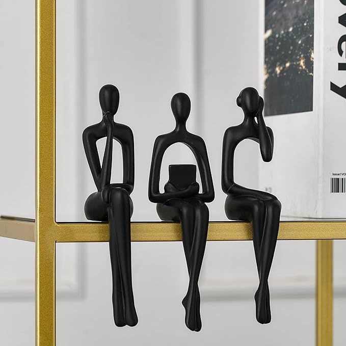 XINXUAN Black Statue Home Decor - Modern Bookshelf & Desk Decor - 3 Piece Set