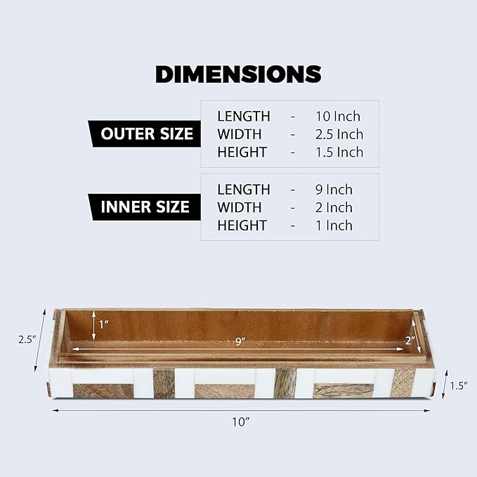 Handicrafts Home White Decorative Storage Box with Lid Wood Entryway Organizer Key Holder Box Console Table Storage for Hallway – Resin Inlay Marquet Chase Collection - 10x2.5x1.5
