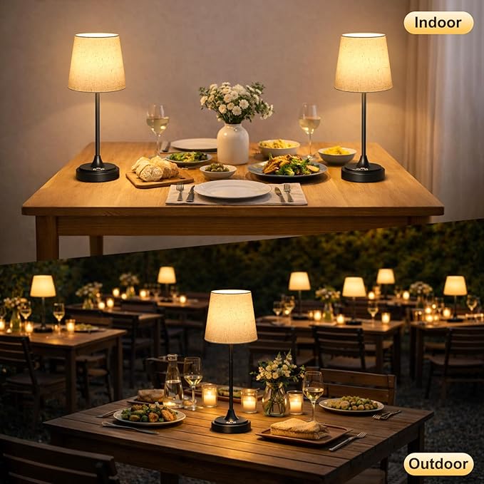 Cordless Table Lamp Rechargeable,5000mAh Battery Operated Desk Lamp,3 Colors & 7 RGB Stepless Dimmable,Touch Ambient Light for Bedside,Bedroom,Dining Room,Living Room,Black,FlaxenShade