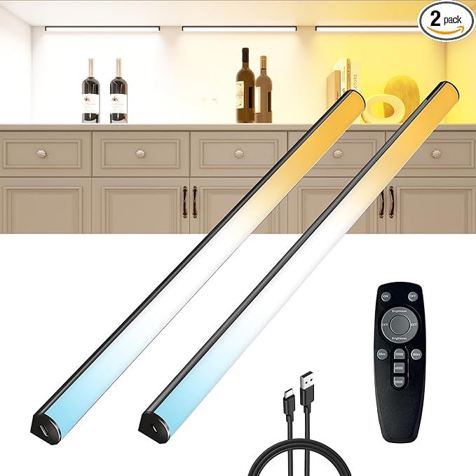 Under Cabinet Lighting Wireless with Remote,Rechargeable Battery Operated Closet Lights,3 Color Magnetic Dimmable led Strip Lights,Under Counter Lights for Kitchen,Shelf,Bedroom (Black, 40cm)