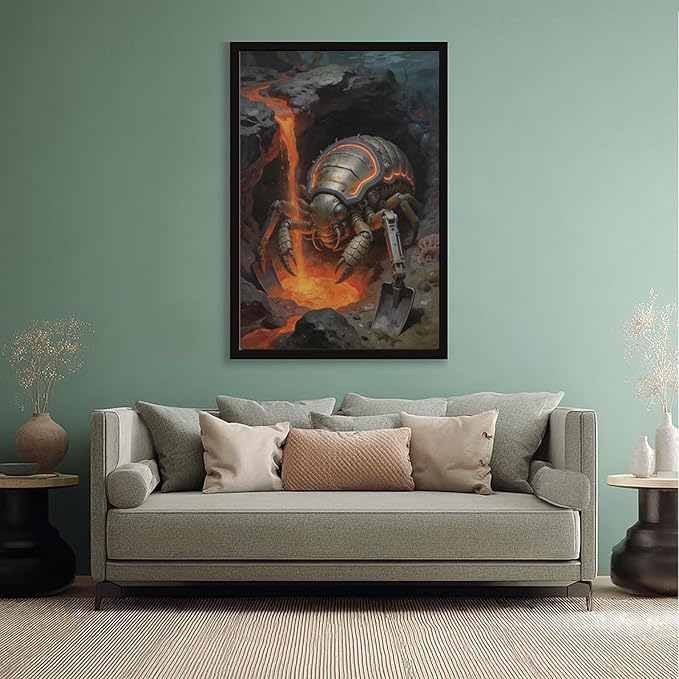 Framed Steampunk Mechanical Trilobite Wall Art - Volcanic Underwater Retro Poster for Garage Apartment Decor 20x30in