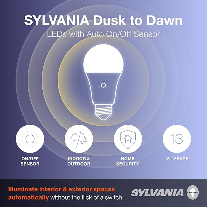 Sylvania Dusk to Dawn A21 LED Light Bulb with Auto On/Off Light Sensor, 100W=13W, 1500 Lumens, 2700K, Soft White - 1 Pack (41290)