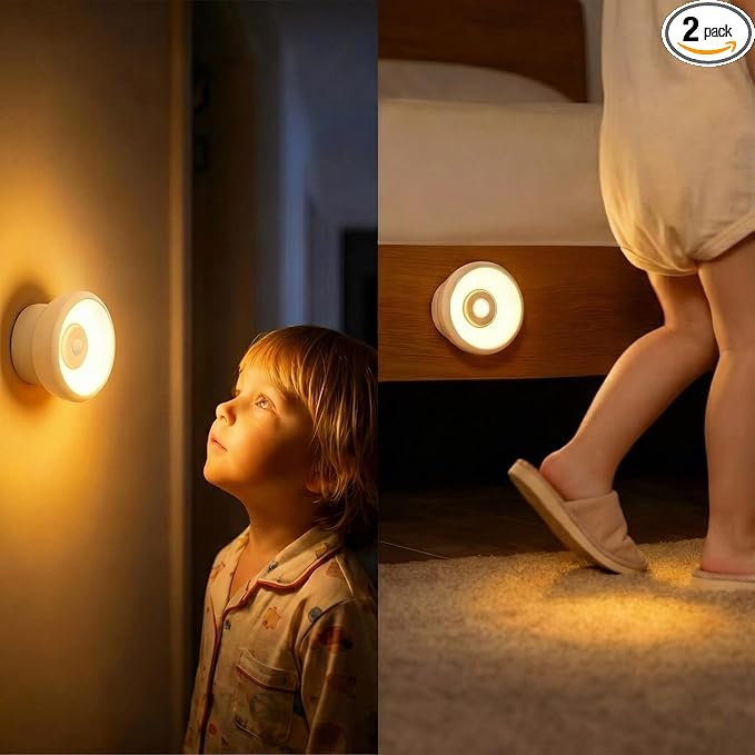2 Pack Rechargeable Motion Sensor Light Indoor, Wireless Under Cabinet Lighting LED Lights for Bedroom/Bathroom/Kitchen/Stairs Home Decor (Warm Yellow Light)