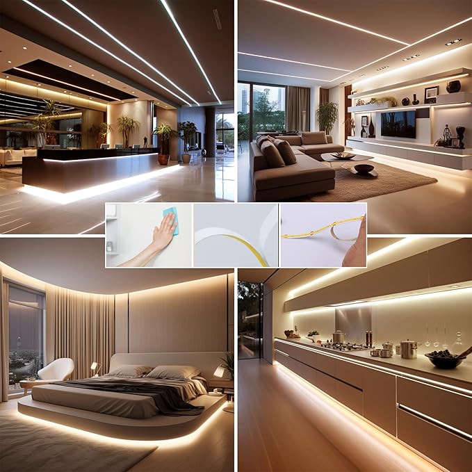 24V COB LED Strip Lights 65.6ft Kit, 3000K Warm White Cuttable Adhesive 480LEDs/M CRI 90+ LED Tape Light with Power Supply for Bedroom Kitchen Living Room Ceiling