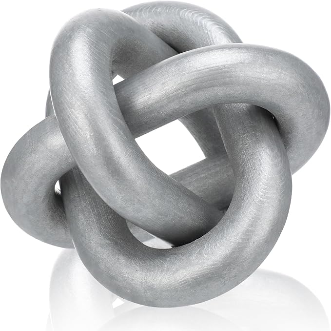3 Link Wood Knot Decor Rustic Home Décor Accents Hand Carved Coffee Table Decoration, Boho Chain Link Decoration, Modern Shelf, Rustic Objects for Home Living Room Bedroom (Silver)