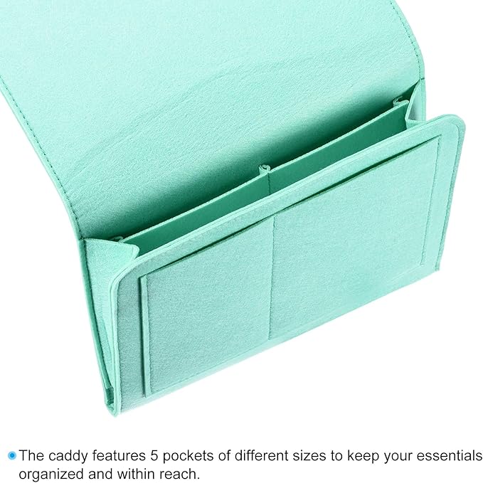 PATIKIL 11in Bedside Caddy, Bed Caddy Bedside Organizer Hanging 5 Pocket Soft Felt Bed Pockets Bedside Storage Organizer Remote Control Holder for Bedroom Phones Glasses, Green