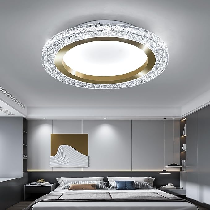 UOFUS Gold LED Flush Mount Ceiling Light 15.7inch Modern Round Ceiling Light Fixture 6400K Super Bright Circle Ceiling Lamp for Bathroom Kitchen Bedroom Living Room Entryway Hallway Stairwell