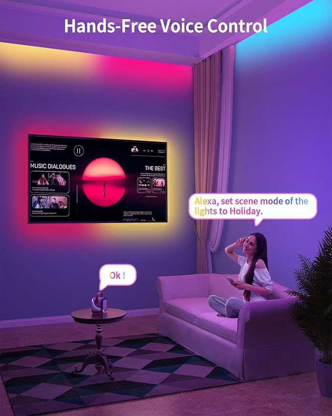 RGB+IC LED Strip Lights, Smart Bluetooth LED Light for Bedroom, Color Changing LED Strips with 44 Scene Modes(6.6ft)