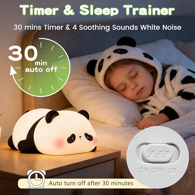 Cute Panda Night Light for Kids, LED Panda Lamp, Food Grade Silicone Novelty Animal Night Lamp,Dimmable Nursery Squishy Nightlight, Cool Gifts for Kids, Office Desk/Baby Boys/Girls Room Decor