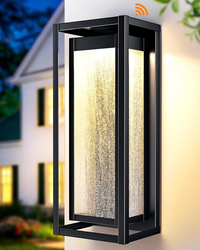 16'' LED Dusk to Dawn Outdoor Light Fixture, 3000K Porch Lights Outdoor Wall Lights with Bubble Glass, Industrial Exterior Lighting Farmhouse Wall Lantern Outside Sconce Lights for House Garage