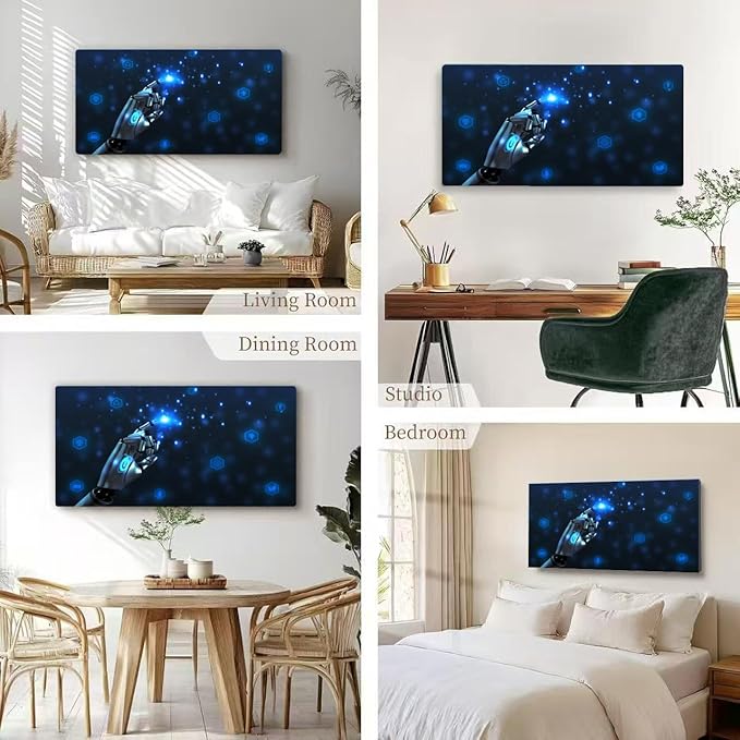 Wibinuki Wall Art Wall Decor Wall Paintings robot ai artificial intelligence pointing finger touch screen blue for Living Room Bedroom Bathroom Home Decor Can Be Hung Directly 20"x 40"