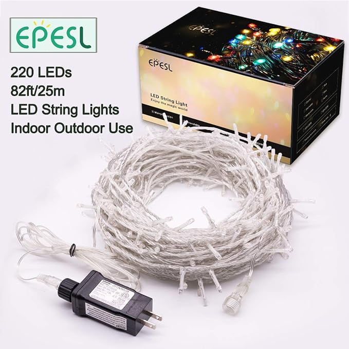 Christmas String Lights - 220 LED 25m/82ft 8 Modes End-to-End Plug in Indoor/Outdoor Waterproof Decorative Fairy Twinkle Lights String for Tree/Wedding/Thanksgiving Day/Patio/Room/Home - Warm White