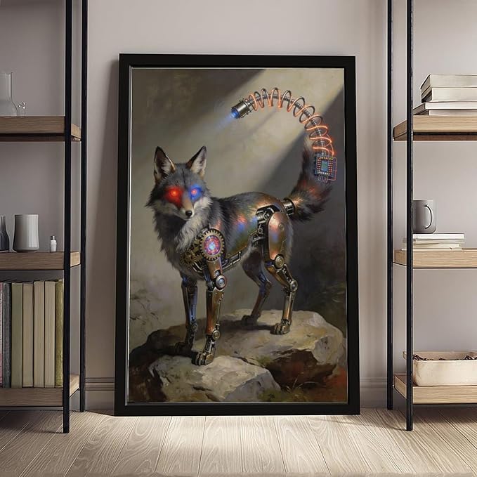 Framed Steampunk Fantasy Wall Art for Modern Living Room TV Wall Futuristic Industrial Style Decor Statement Artwork 16x24in