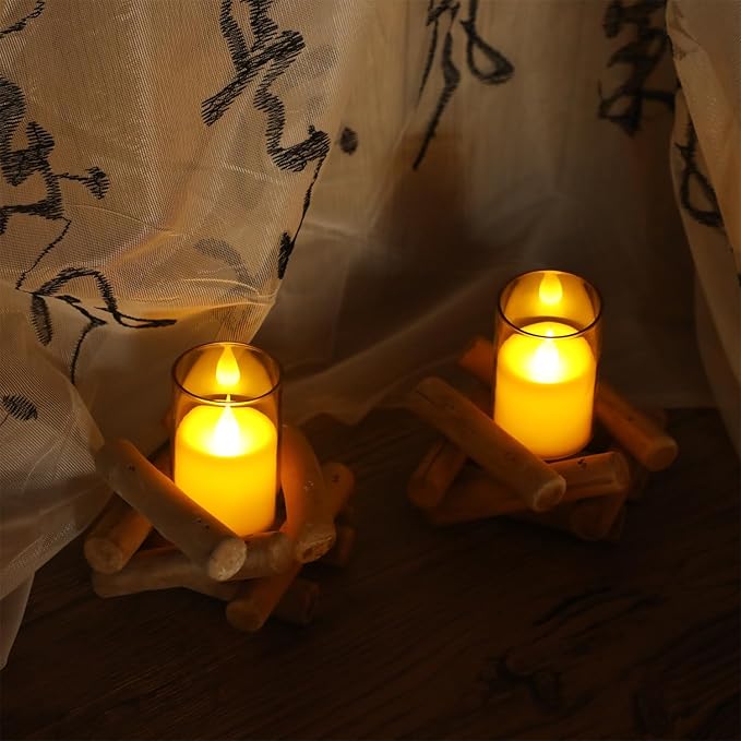 Topstone LED Pillar Candles with Remote Control - 3" x 2" Flameless Battery Operated Candles,Timer & Dimmer, Warm Yellow Flickering Light for Home Decor, Wedding, Centerpiece (12 Pack)