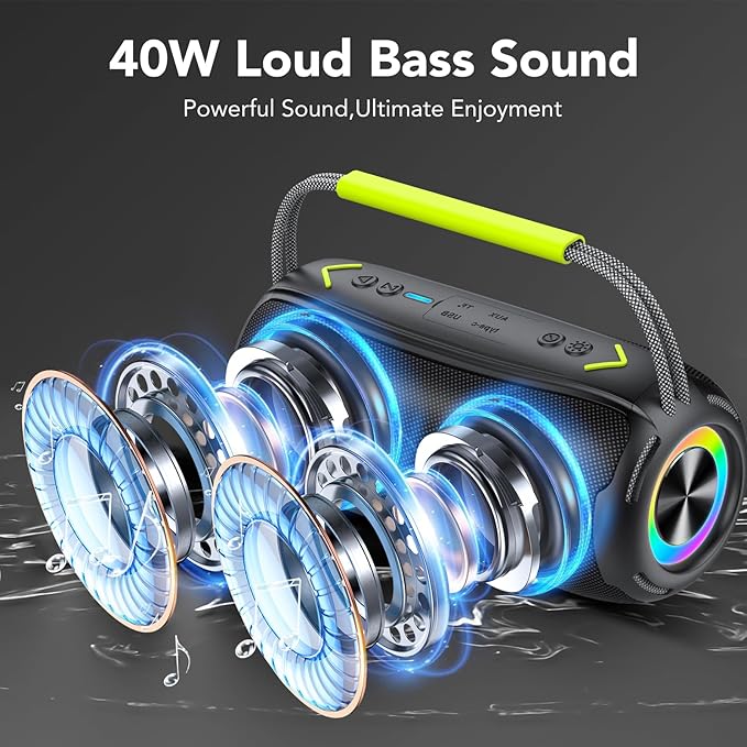 aowoka Bluetooth Speaker Portable Wireless Bluetooth Speakers with HD Stereo Sound, BT 5.4 TWS Pairing, IPX7 Waterproof, 30H Battery Life with Led Light for Outdoor/Party/Sport/Travel/Gifts