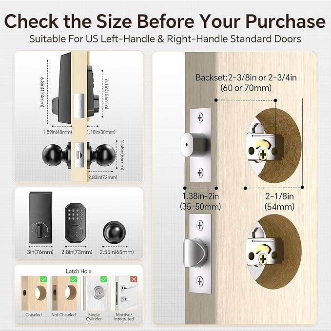 Keyless Entry Door Lock Set WiFi Smart App Control Door Lock for Front Door Keypad Deadbolt with 2 Knobs Auto Lock One Time Codes Easy Install, Black