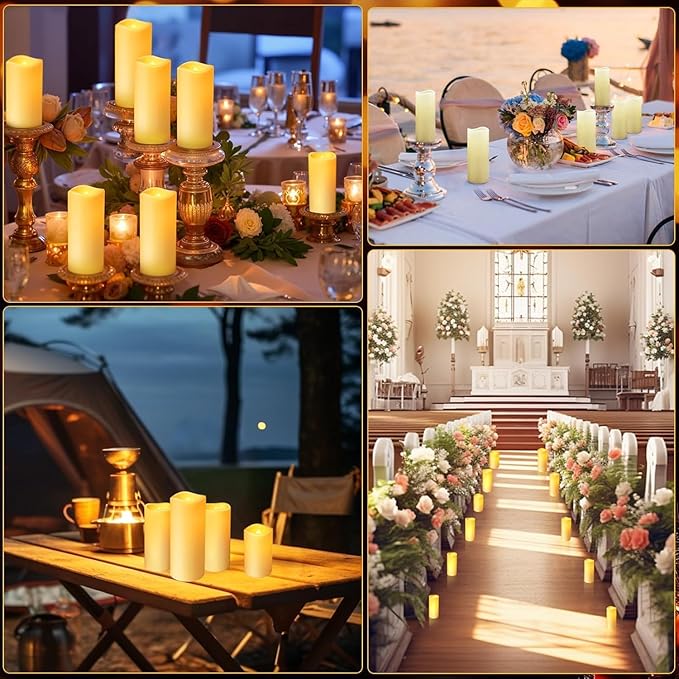 Set of 24 Flameless Led Battery Opeated (D2.2'' x H4''5''6'') Waterproof Outdoor Indoor Candles with 10-Key Remotes and Cycling 24 Hours Timer