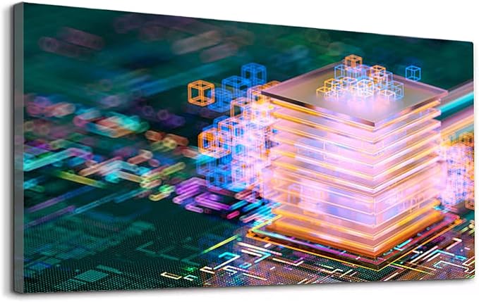Wibinuki Wall Art Wall Decor Wall Paintings Abstract CPU da cubes. Machine Learning s. AI - Artificial for Living Room Bedroom Bathroom Home Decor Can Be Hung Directly 20"x 40"