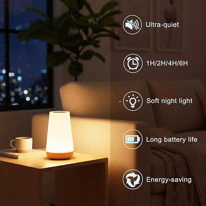 Kids Night Light Table Lamps: Dimmable LED Touch Lamp for Baby & Nursery | Eye-Caring Soft Warm White USB Rechargeable Portable Bedside for Bedroom Living Room Camping