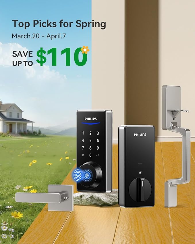 Philips Wi-Fi Smart Lock with Handle, Keyless Entry Keypad Door Lock with Handle, Front Door Deadbolt Set with WiFi Gateway, App Control, Fingerprint Unlock, PIN Code Unlock, Auto Locking
