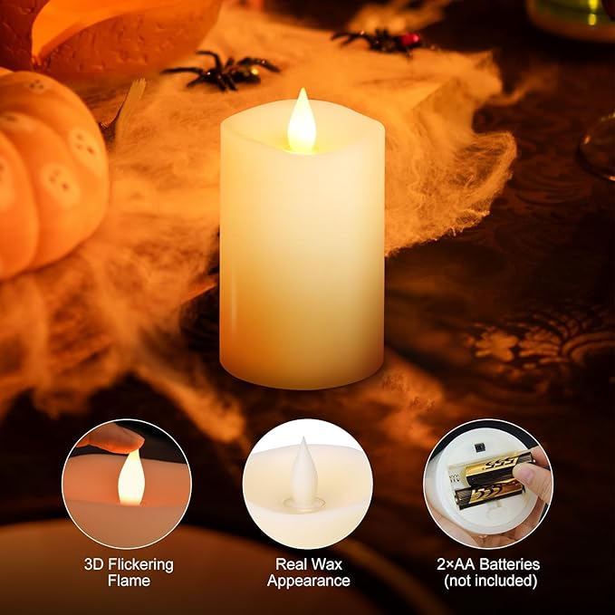 1PCS, 3 x 5 inches Flameless Candle with Remote Control, 3D Flickering Wick, Real Wax, Battery Candles,with Timer,Battery Powered Candles,for Holiday Home Decor,Ivory