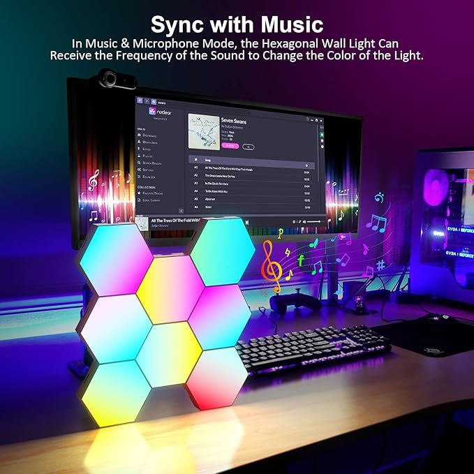 OJQ 8 Pack Hexagon Lights Wall RGB Panel - Hexagonal Led Lights Room Decor Wall Lights Gifts for Men/Women Honeycomb Shape Panels Hexagon Gaming Led Lights for Bedroom Children