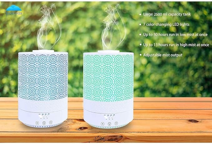 BlueHills Premium Large 2500 ML and 2000 ML XL Essential Oil Diffusers Humidifier Combo Set of 2 for Large Room Home with Décor LED Lights Great Gift – White