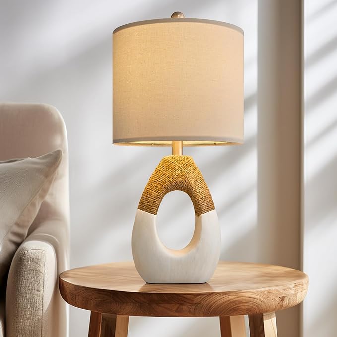 OYEARS 19'' Small Boho Table Lamps for Bedroom Set of 2, Farmhouse Rattan Bedroom Lamps for Living Room Rustic Home Decor, Nightstand Bedside Lamps for Sofa Table Entry Way, Suitable for Small Places