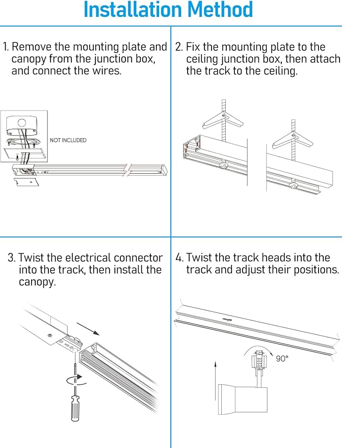 LEONLITE 18W Complete LED Track Lighting Kit, (3) H Type Spotlight & 8FT Track Rail & (1) Floating Canopy Connector & (1) I Connectors, CRI90+, 3000K Warm White, White