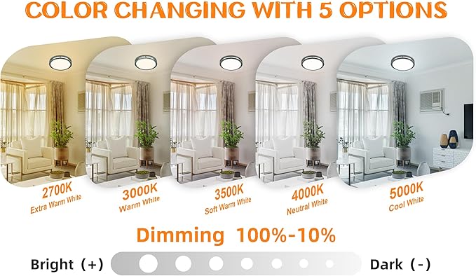 2 Pack 7.5 Inch Round Black Ceiling Light Fixture for Hallway Bedroom - 7.5” Black LED Flush Mount Ceiling Lamp Set of Two 2700K/3000K/3500K/4000K/5000K LED Kitchen Bathroom Light 12W