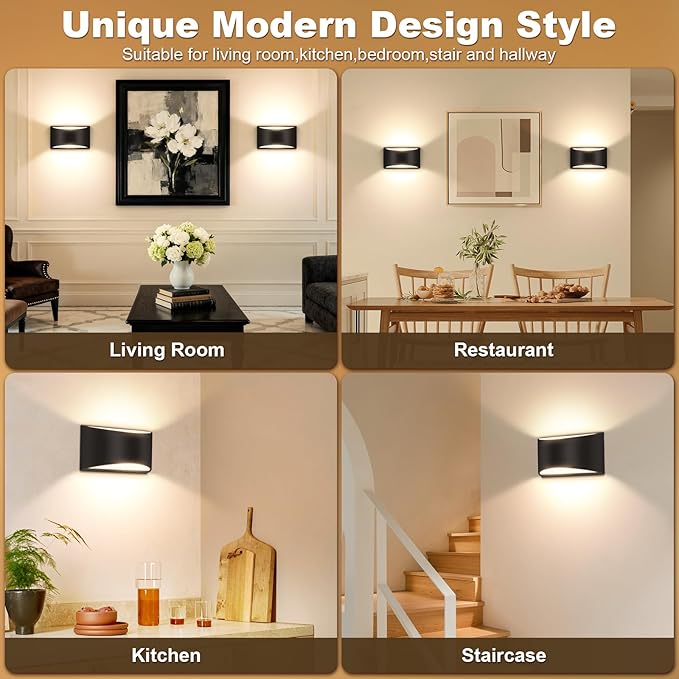 4 Pack Black Modern LED Wall Sconce Hardwired Indoor Wall Lights Up and Down Wall Mount Light Fixture for Living Room Bedroom Corridor Hallway Conservatory Warm White 3000K(with G9 Bulbs)