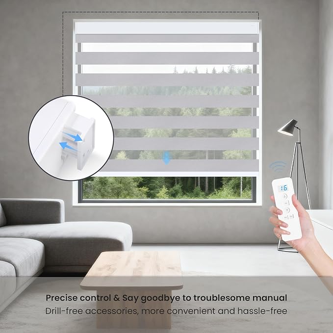 LUXLUV No Drill Motorized Zebra Blinds with Remote, 75% Blackout Automatic Electric Zebra Blind,Compatible with Alexa, Google, Smart Electric Window Blinds,Grey,Custom Sizes